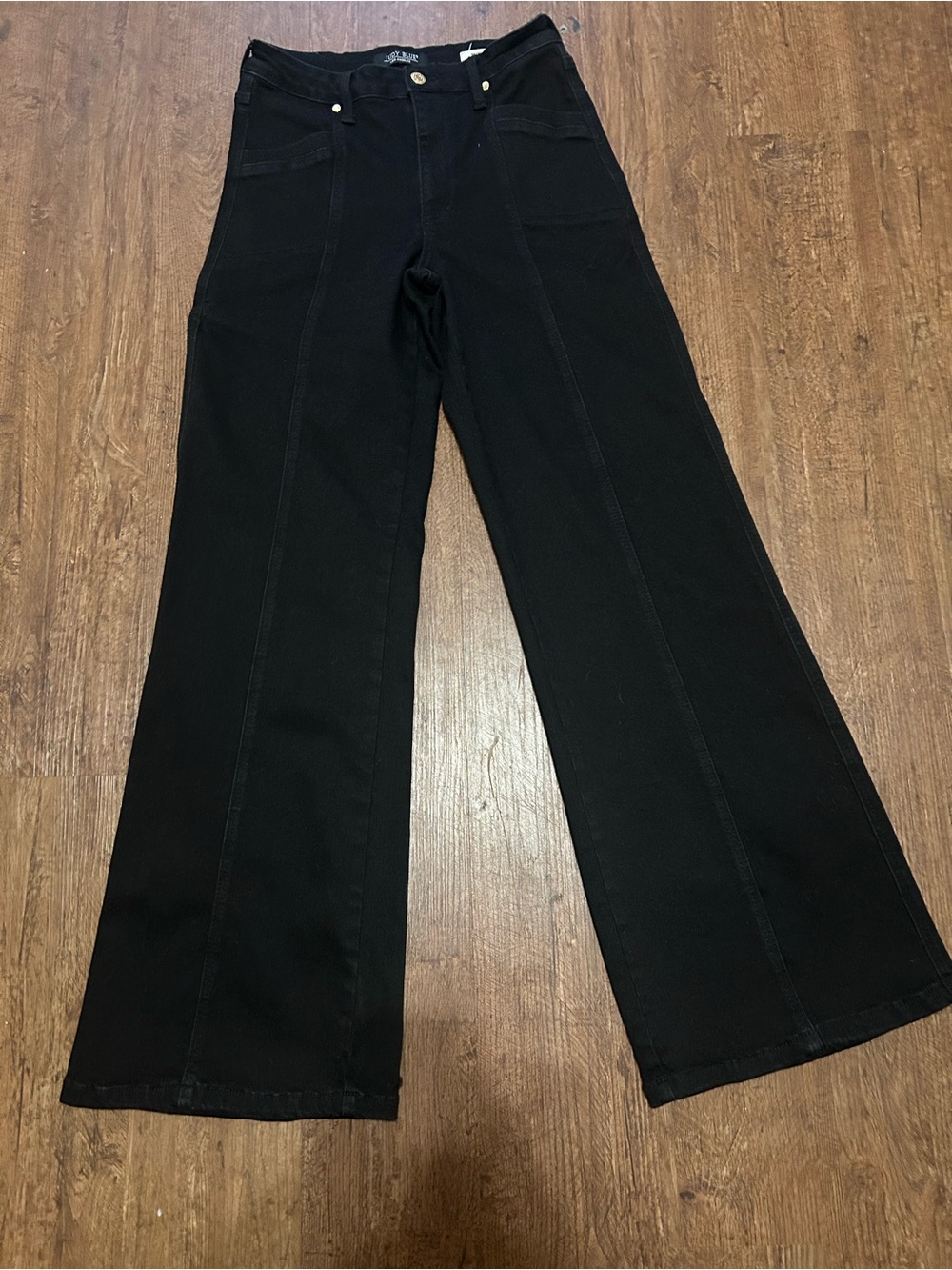 Judy Blue Retro Wide Leg Jeans Womens 7/28 Black High Rise Stretch 32” Inseam